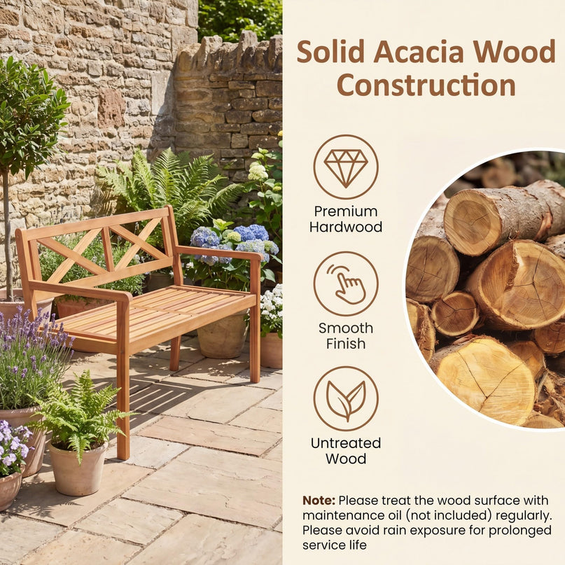 Giantex 47" Patio Acacia Wood 2-Person Outdoor Bench