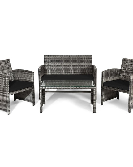 Giantex 4 Pc Rattan Patio Furniture Garden Lawn Sofa Cushioned Seat Mix Gray Wicker Conversation Sets
