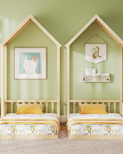 Giantex Twin Size House Bed with House Shape Roof & Semi-Fence