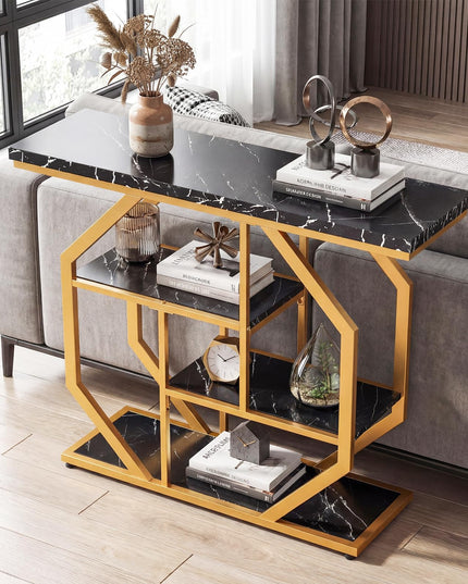 Giantex Console Moderne à 4 Niveaux de 40 Pouces avec Étagères de Rangement et Cadre Métallique Géométrique