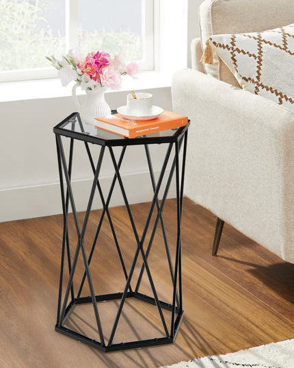 Giantex End Table w/Glass Top, Metal Frame, Small Coffee Accent Table for Small Space( 16" x 13.5" x 24")