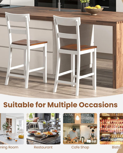 Giantex Wooden Bar Stools Counter Height Set of 2, 24.5" Farmhouse Wood Bar Dining Chairs