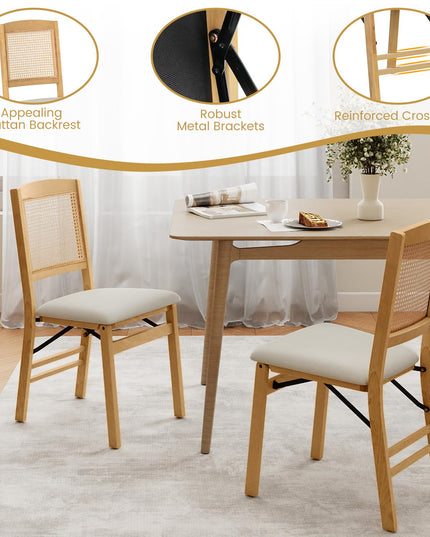 Giantex Rubber Wood Kitchen Chair w/Linen Padded Seat & Rattan Backrest No Assembly