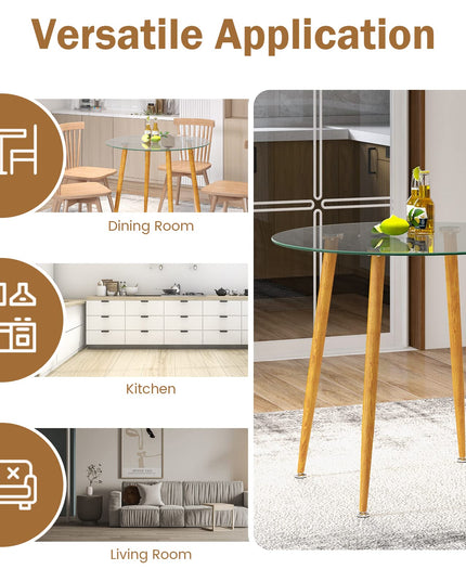 Giantex Round Glass Dining Table, Kitchen Dinner Table with Tempered Glass Tabletop & Metal Legs