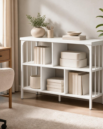 GIANTEX 3-Tier Industrial Low Wide Bookshelf w/ 5 Cube Storage Organizer