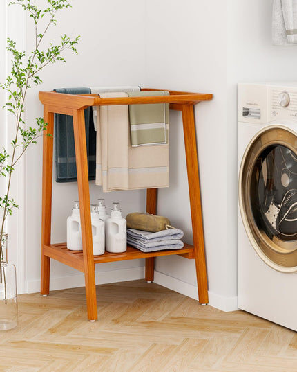 Giantex Teak Towel Rack for Bathroom, 5 Bars Freestanding Towel Racks with Storage Shelf, 19.5" L x 19.5" W x 31.5" H