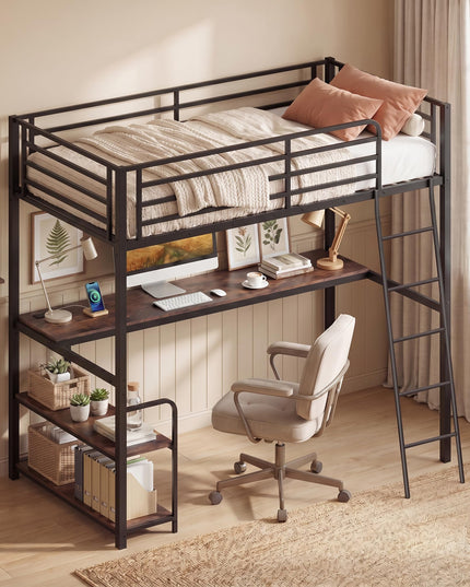 Giantex Twin Loft Bed with Desk & Charging Station