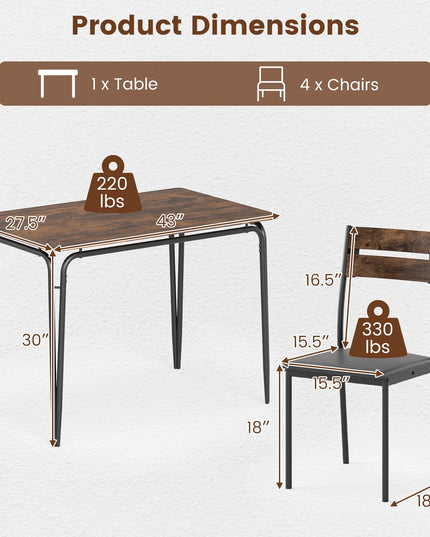 Giantex Ensemble de salle à manger 5 pièces pour 4 personnes (109 cm)
