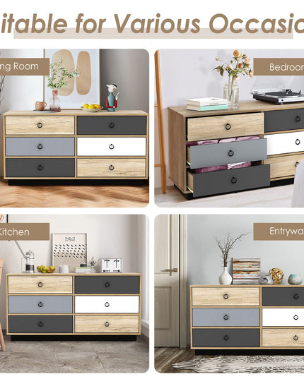 Dresser 6 Drawer Chest Accent Double Clothes Organizer Unit with Sturdy Frame