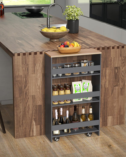 Giantex 4 Tier Rolling Slim Storage Cart, 8” Narrow Slide Out Kitchen Cart w/Handle & Open Shelves