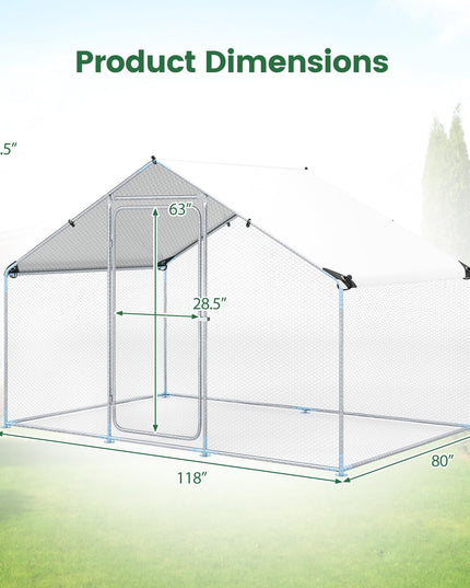 Giantex 9.8 x 6.7 x 6.6 FT Large Metal Chicken Coop with Waterproof Cover
