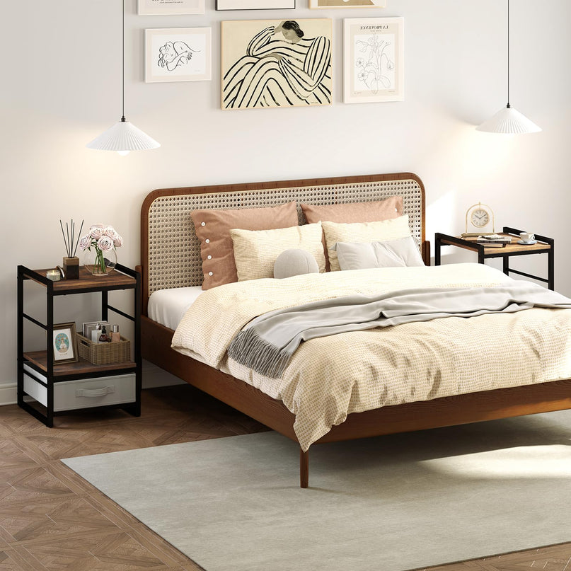 Giantex Industrial Nightstand with Storage Drawer