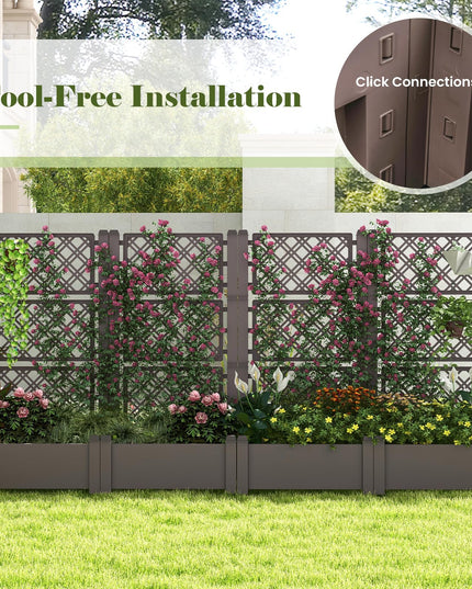 Giantex Raised Garden Bed with Trellis 59”, Self-Watering Planter Box with Water Level Indicator & Removable Space Dividers