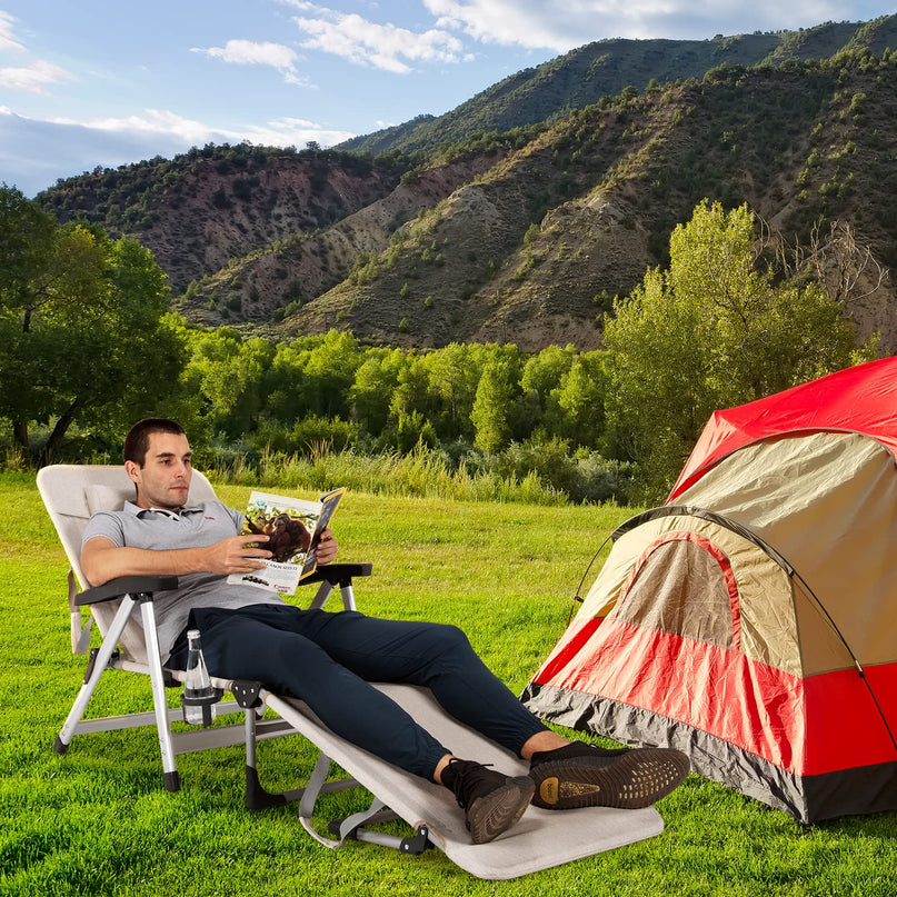 Patio Chaise Lounge Chair 7 Adjustable Position Folding Camping Cot