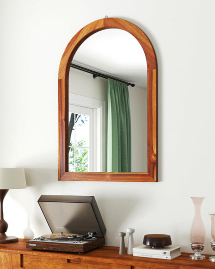 Farmhouse Wall Mirror Arched Mirror with Solid Acacia Wood Frame