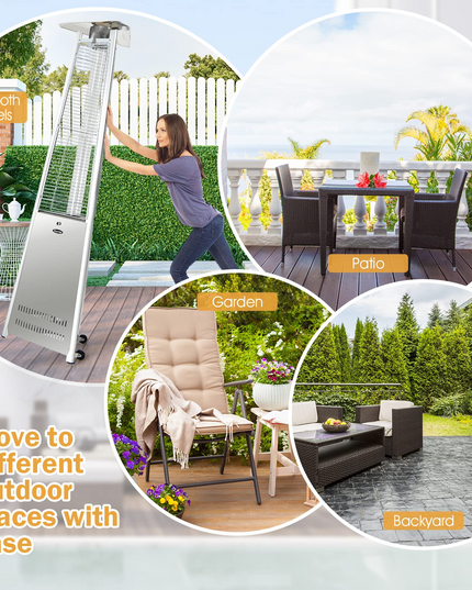 Outdoor Heater with Tip-Over & Flameout Protection for Backyard, Garden (Silver)