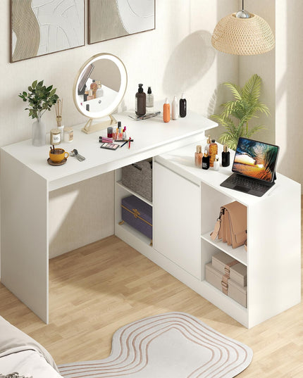 Bureau d'ordinateur d'angle moderne en L réversible Giantex 48" avec 2 portes et 4 compartiments de rangement ouverts