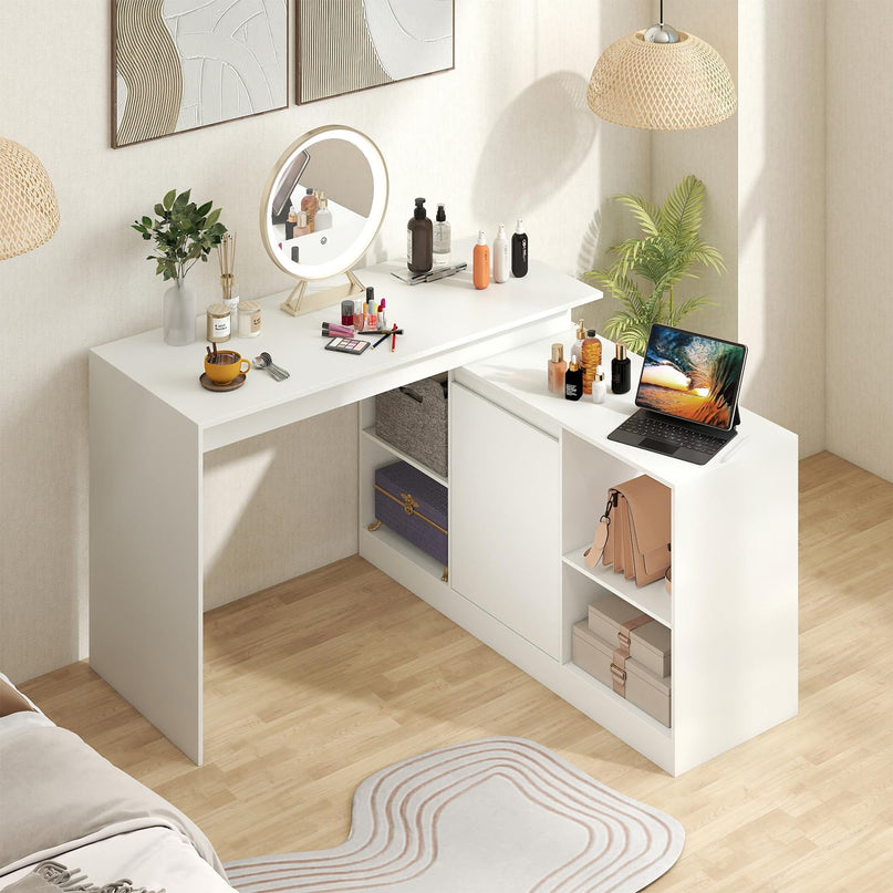 Giantex 48" Reversible L-Shaped Modern Corner Computer Desk with 2 Doors & 4 Open Storage Cubes