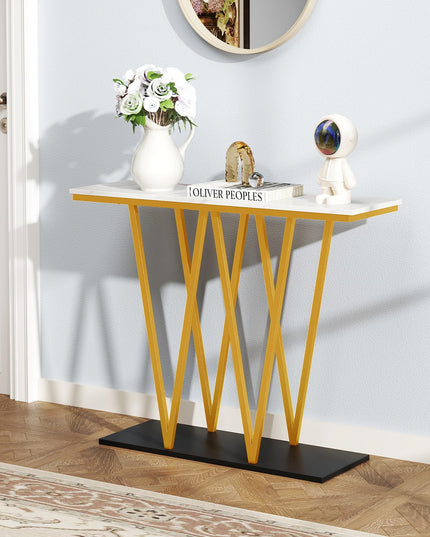 Console étroite dorée Giantex 100 cm avec plateau aspect marbre et base en métal robuste