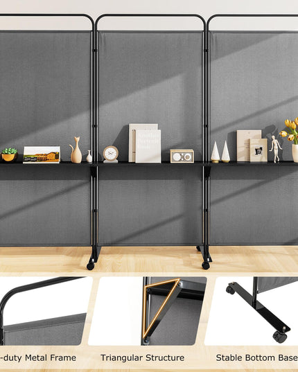 Giantex 3 Panel Room Divider with Wheels and Shelves  for Home Office Studio