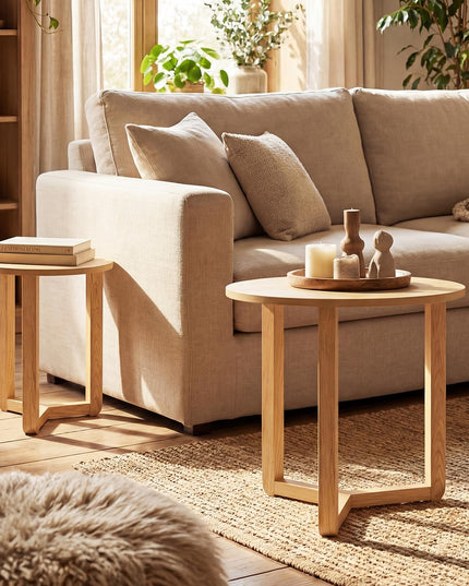 Giantex Round Nesting Coffee Table Set of 2 Wood Nesting End Tables