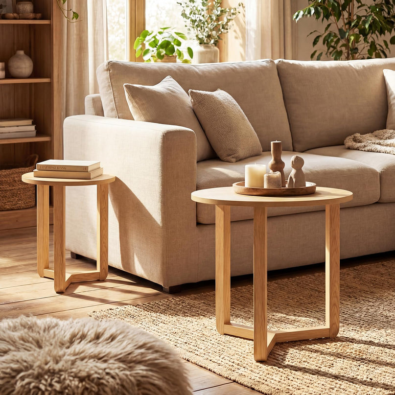 Giantex Tables basses gigognes rondes, ensemble de 2 tables d'appoint gigognes en bois