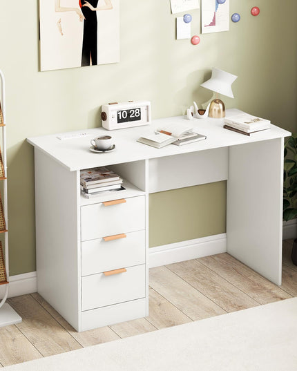 Giantex White Desk with Drawers, Modern Home Office Desk Writing Study Desk with Charging Station