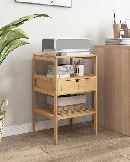 Giantex Nightstand Set of 1/2, Bamboo End Table with Drawer and 2 Open Shelves