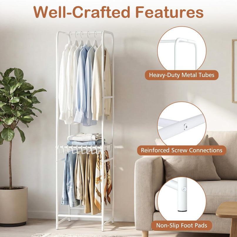 Giantex Clothes Rack with Pants Hanger Heavy-Duty White Garment Rack