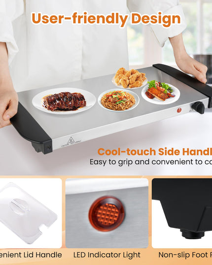 Giantex 3 Stainless Steel Pans with Lid | Electric Buffet Server & Warming Tray
