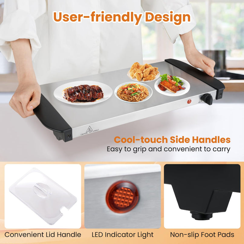 Giantex 3 Stainless Steel Pans with Lid | Electric Buffet Server & Warming Tray