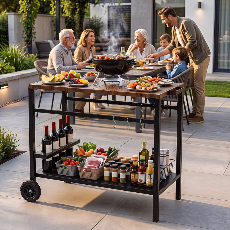 Giantex Outdoor Grill Cart with Stainless Steel Top & Storage Shelf