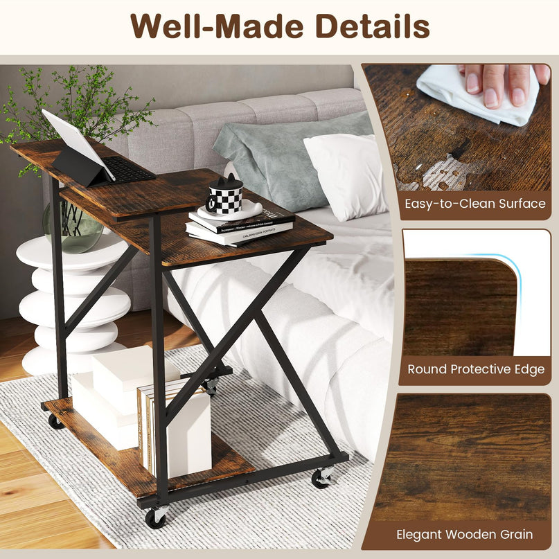 Giantex Rolling Small Desk with Storage Compact Computer Desk