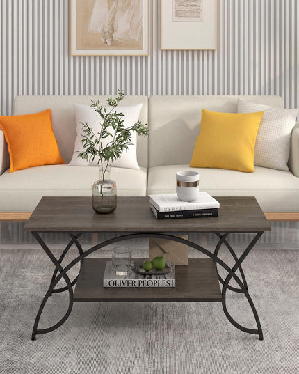 Giantex Table Basse en Bois de 39,5" avec Étagère de Rangement Ouverte et Cadre en Métal Finition Noire