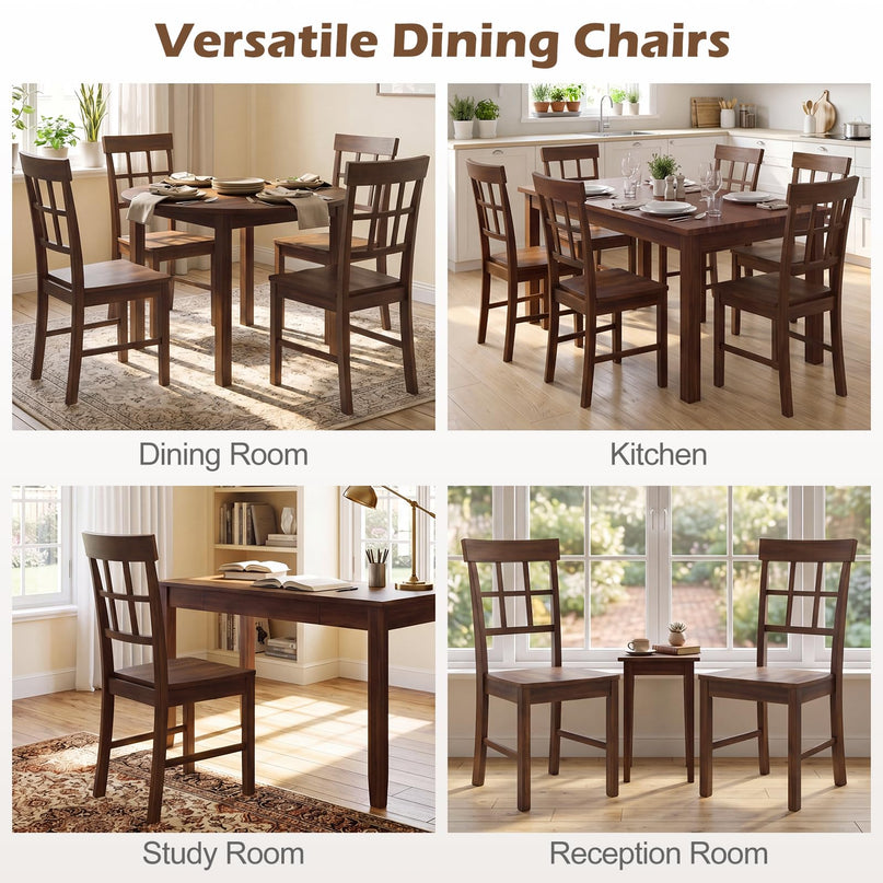 Giantex Wooden Dining Chairs Set of 2/4 with Window Back & Contoured Seat