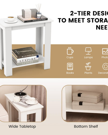 Giantex 2-Tier End Table White, Modern Side Table with Storage Shelf