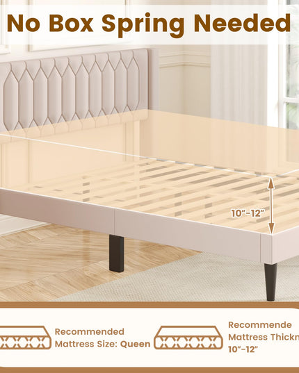 Giantex Queen Size Dutch Velvet Upholstered Platform Bed with Wingback Headboard