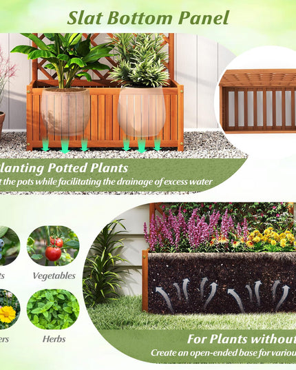 Giantex Solid Acacia Wood Planter Box with Trellis 63" Raised Garden Bed