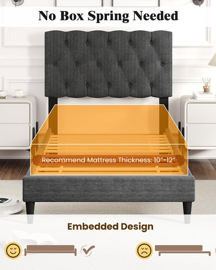 Modern Upholstered Platform Bed Frame with Diamond Tufting Headboard