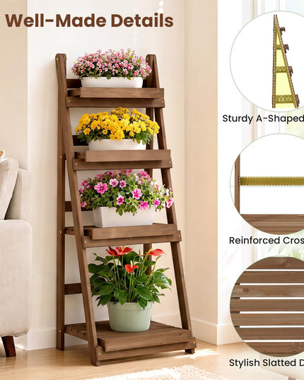 GIANTEX 4-Tier Foldable Wooden Plant Stand