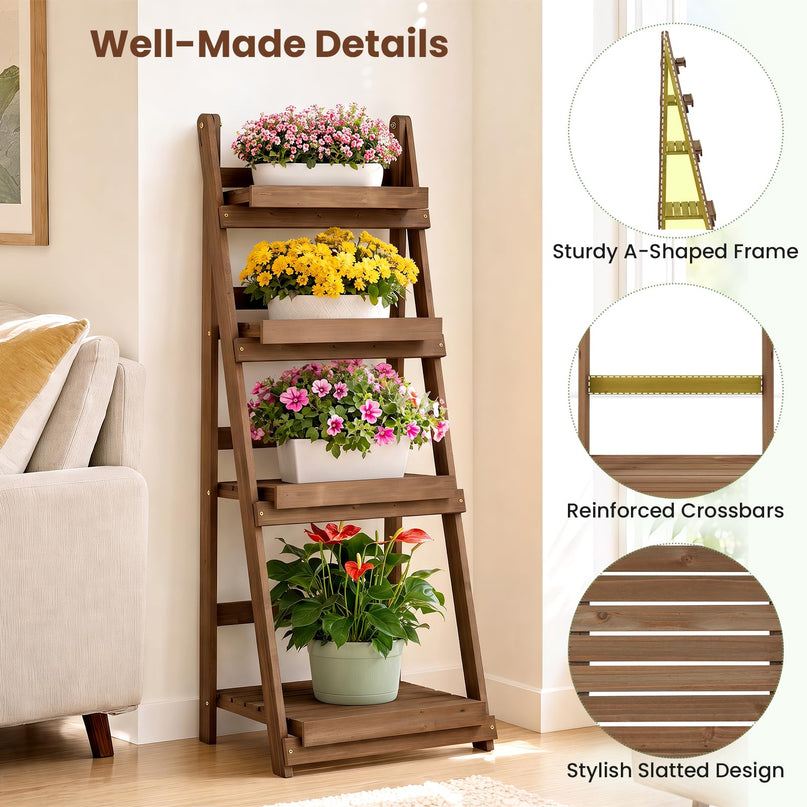 GIANTEX 4-Tier Foldable Wooden Plant Stand