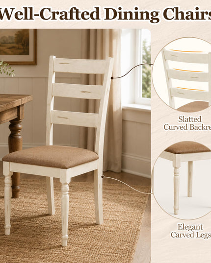 GIANTEX Farmhouse Ladder Back Kitchen Chairs | Upholstered Dining Room Chair w/Soft Padded Seat & Ergonomic Backrest