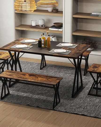 Giantex 55" Kitchen Table with 2 Benches & 2 Stools with X-Shaped Metal Frame
