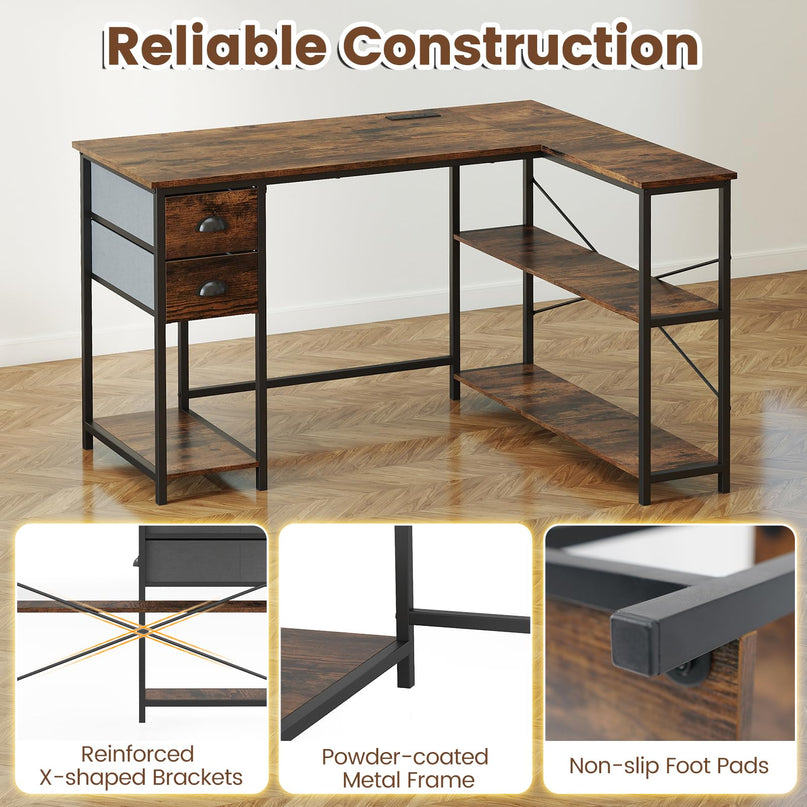 Giantex 48" L Shaped Desk with Charging Station