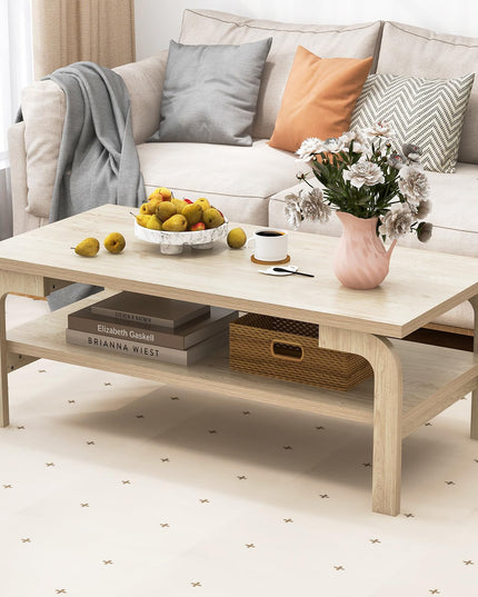 Giantex 2-Tier Coffee Table with Storage, 47” Mid Century Rectangle Accent Table with Open Shelf