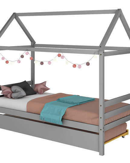 Giantex House Bed with Trundle, Solid Wood Twin Size Daybed for Girls & Boys