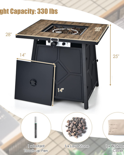 Fire Pits for Outside Outdoor Propane Fire Pit Table, 28" Patio Gas Fireplace W/ Lid & Lava Rocks