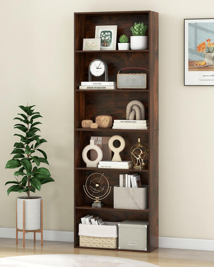 Giantex 6-Tier Bookcase, 70" Tall Wooden Bookshelf, Freestanding Storage Organizer w/Open Shelves