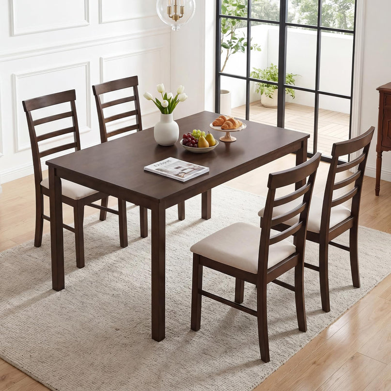 Giantex Dining Table Set with Upholstered Seat & Solid Rubber Wood Frame