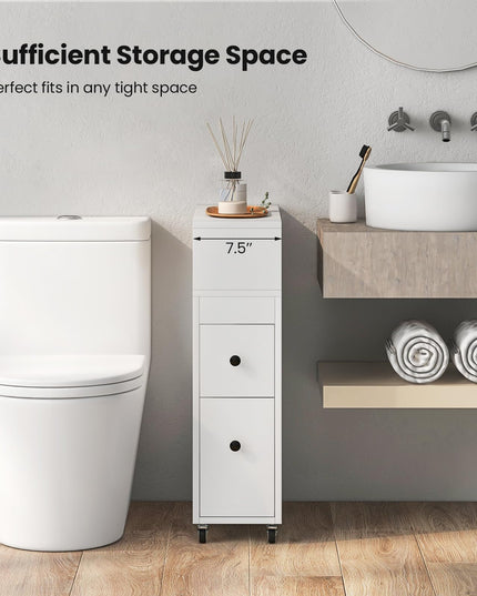 Giantex Small Bathroom Storage Cabinet - Slim Bathroom Organizer with Wheels, 2 Drawers, 2 Baskets
